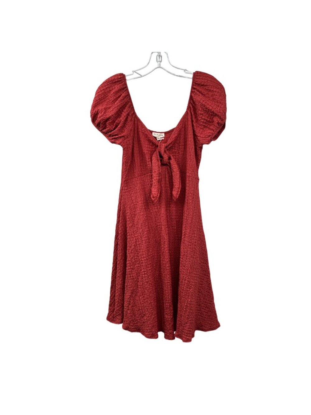 See You Monday Womens Textured Sundress Short Puff Sleeve Rosewood XL New